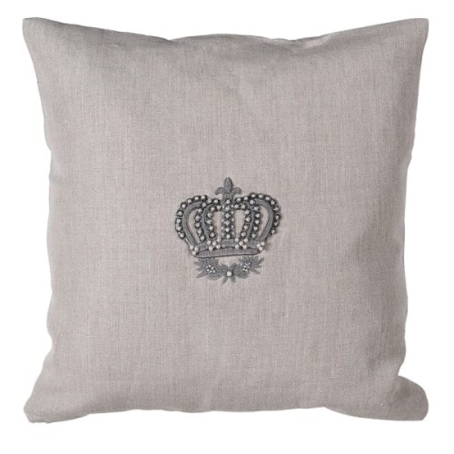 Poduszka dekoracyjna Crown Silver 45x45 100% len ręcznie szyta korona wypełnienie puch