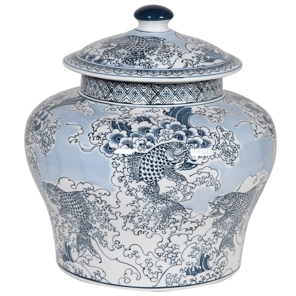Porcelanowa waza Chinese z biało-niebieskim orientalnym wzorem