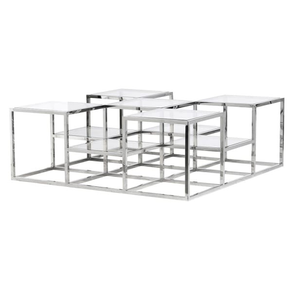 Stolik kawowy Clear 120x43,5 cm przeźroczysty szkło stal nierdzewna wielopoziomowy