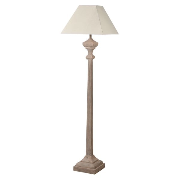 Lampa Podłogowa Chester Wood 165 cm drewniana podstawa lniany abażur