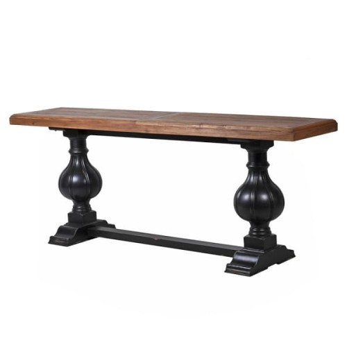 Konsola Knightsbridge Reclaimed 220 cm sosna wiąz drewno z odzysku czarna podstawa 