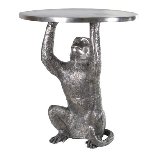 Stolik Monkey Silver designerski srebrny stolik boczny aluminium małpa