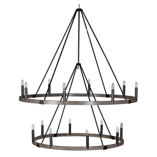 Żyrandol Bronze Hoop dwa poziomy obręcz 142 cm 16 żarówek brąz i czerń idealny do farmhouse