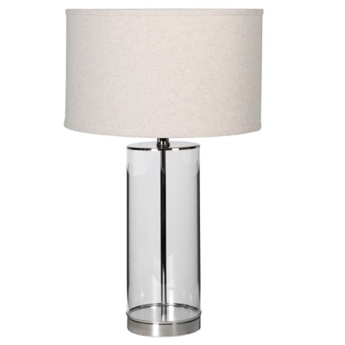 Lampa stołowa Glass Luxury 69 cm podstawa szklana lniany abażur  