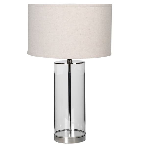 Szklana lampa stołowa Glass Luxury 69 cm z kremowym lnianym abażurem