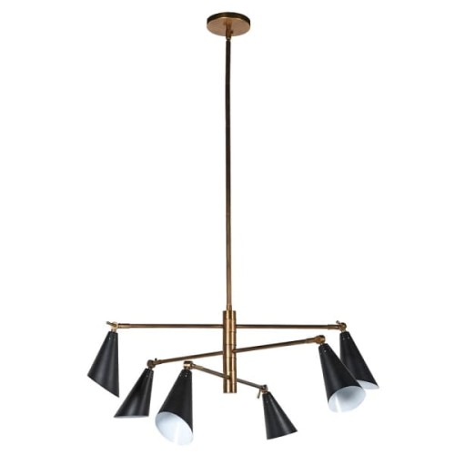 Żyrandol Harrow 127x105 cm czarne klosze złota rama sześć żarówek