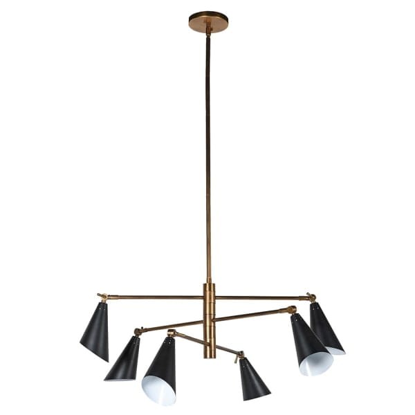 Żyrandol Harrow 127x105 cm czarne klosze złota rama sześć żarówek