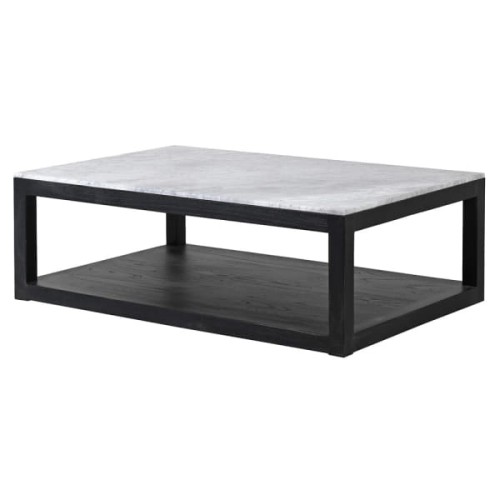 Stolik kawowy Sloane Marble 120x80 cm biały blat marmur czarna podstawa dąb 