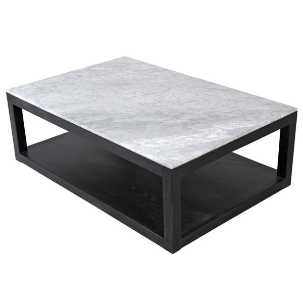 Stolik kawowy Sloane Marble 120x80 cm biały blat marmur czarna podstawa dąb