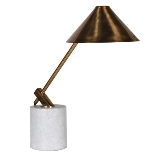 Lampa stołowa Telcon White 47 cm biurowa złoty metalowy klosz podstawa marmur