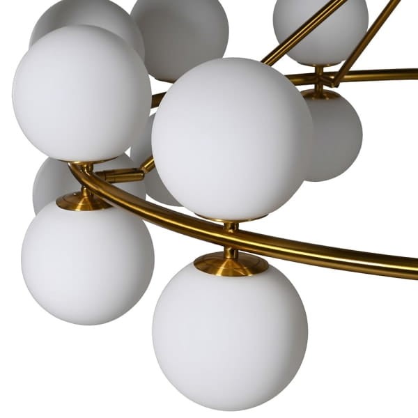 Lampa sufitowa White Bubble 125x112 cm kule mleczne szklane żyrandol złota rama