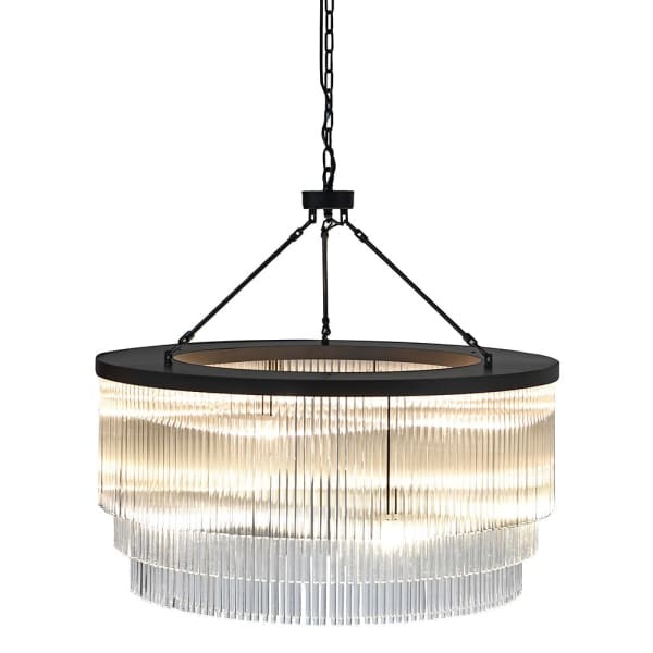 Żyrandol szklany Brompton art deco 90x45 cm czarna rama transparentne szkło