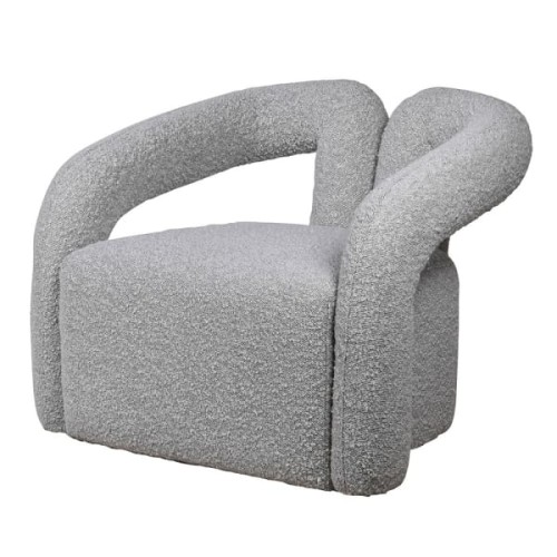Fotel Camden Grey 85 cm – szary fotel boucle z rzeźbiarskim oparciem