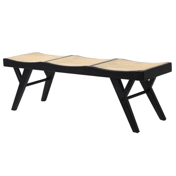 Drewniana ławka Zelten Black 140 cm z plecionką wiedeńską rattan drewniana rama