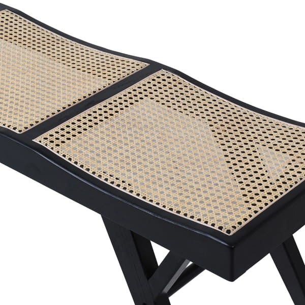 Ławka Zelten Black 140 cm z plecionką wiedeńską rattan drewniana rama