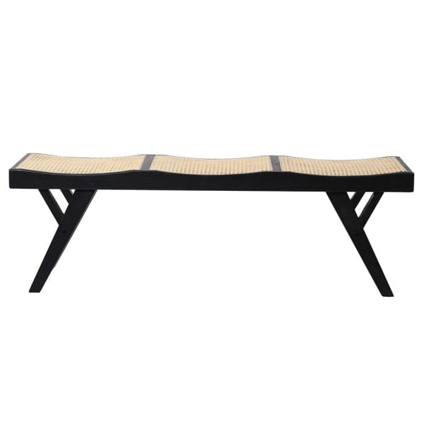 Ławka Zelten Black 140 cm z plecionką wiedeńską rattan drewniana rama