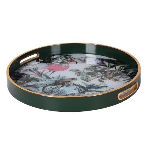 Taca dekoracyjna okrągła Jungle 36,5 cm zieleń i złoto