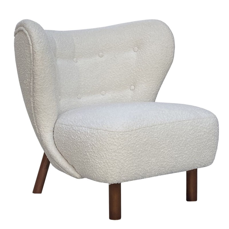 Fotel Lariat White biała tkanina boucle dekoracyjny fotel z oparciem