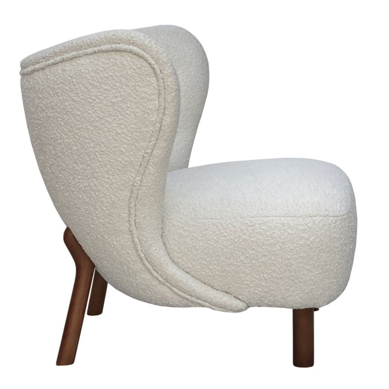 Fotel Lariat White biała tkanina boucle dekoracyjny fotel z oparciem