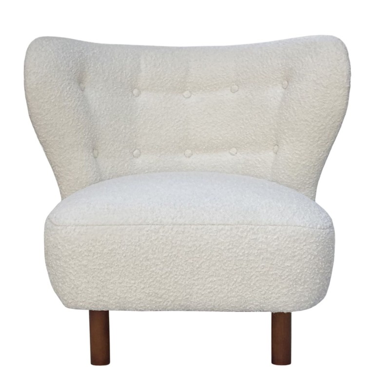 Fotel Lariat White biała tkanina boucle dekoracyjny fotel z oparciem