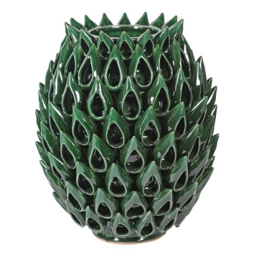Wazon ceramiczny Green 35 cm zielony wazon zdobiony dekoracja do salonu i jadalni