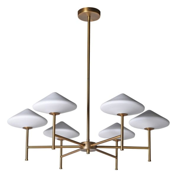 Lampa sufitowa White Mushroom 80 cm klosze mleczne szklane żyrandol złota rama