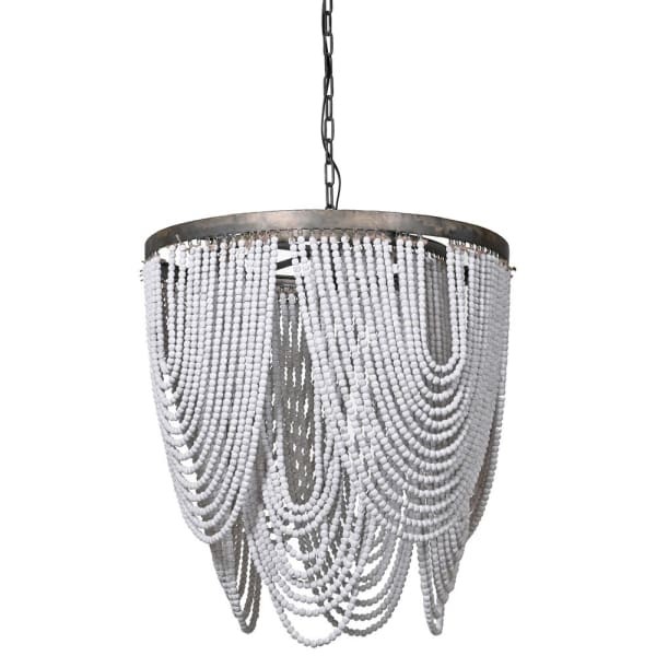 Lampa wisząca boho - Żyrandol Beads 65 cm białe koraliki - żyrandol boho