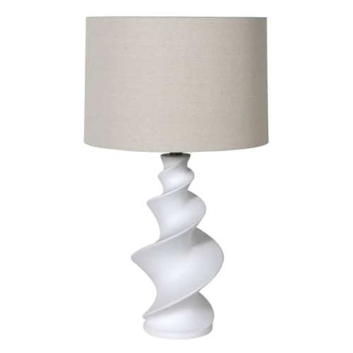 Lampa stołowa Swirl 68 cm biała podstawa beżowy abażur z lnu