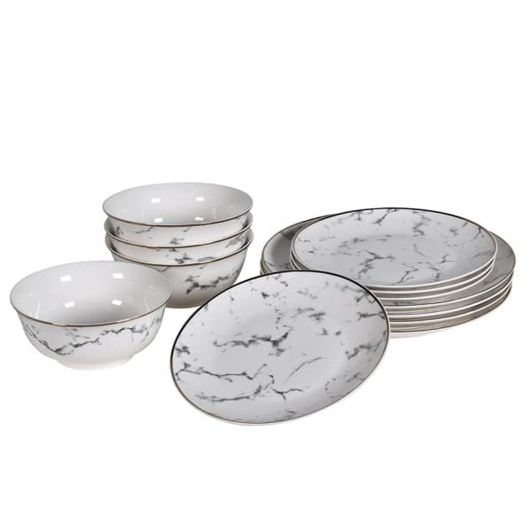 Komplet Marble 12 elementów talerze i miski efekt marmuru