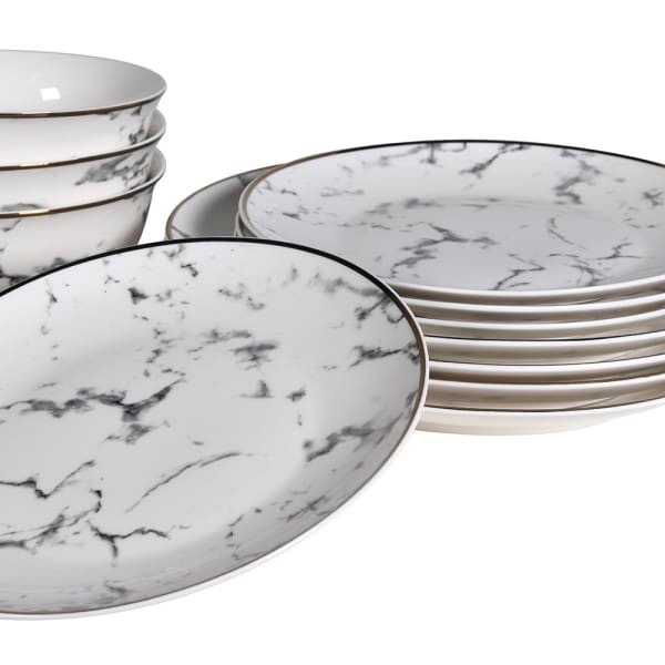 Komplet Marble 12 elementów talerze i miski efekt marmuru