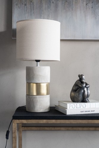 Lampa stołowa Manresa Gold 62,5 cm beton podstawa złoty pas lniany abażur