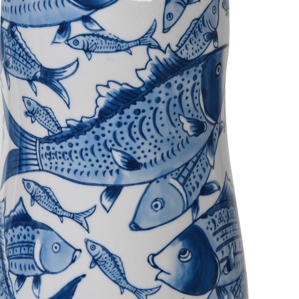 Biało-niebieski ceramiczny słój Fish z pokrywą