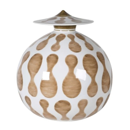 Porcelanowy pojemnik Brown 30 cm biel brąz z pokrywą okrągły słój 