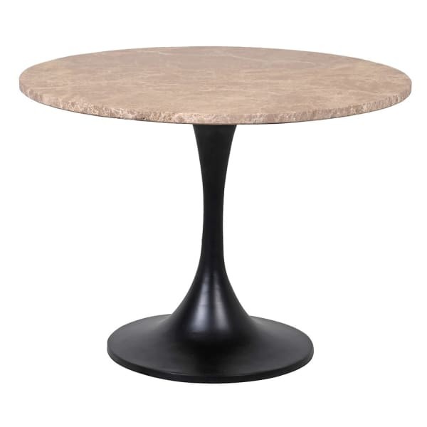 Stolik boczny Richwood Brown Marble z marmurowym blatem i czarną podstawą