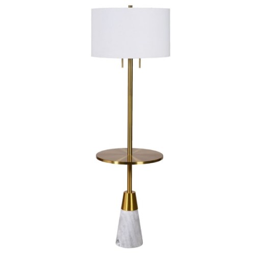 Lampa Stojąca Soho Gold złoto marmur 160 cm złoty stolik biały abażur