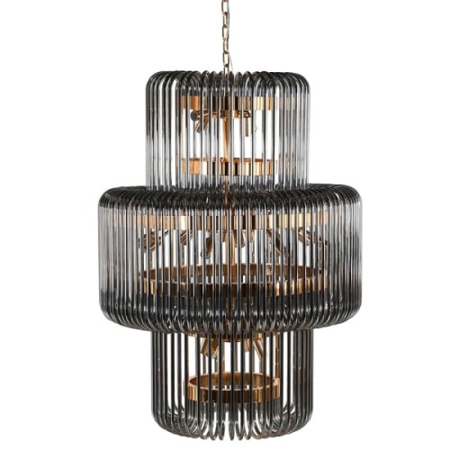 Żyrandol z przydymionego szkła Luxury Smoke 106 × 80 cm – złote detale