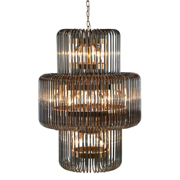 Żyrandol Luxury Smoke 106x80 cm czarne przydymione szkło złote detale