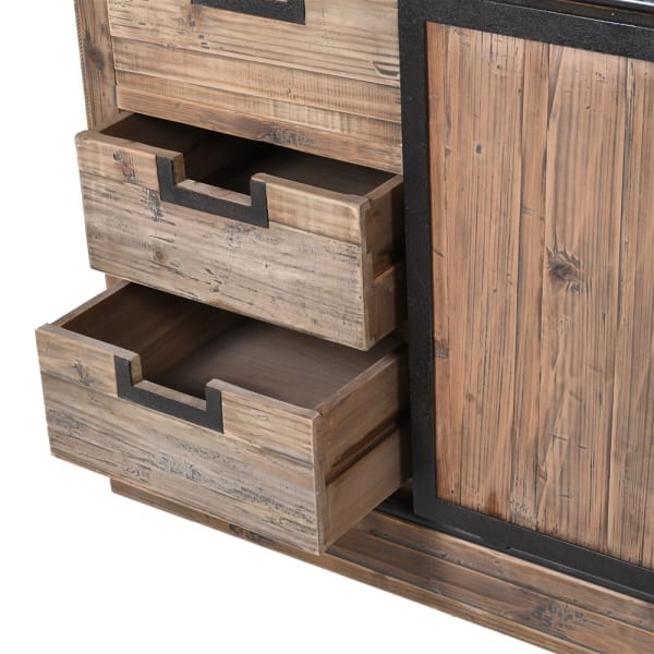 Komoda bufet Recycled Pine drewno z odzysku przesuwne drzwi komoda loft szuflady