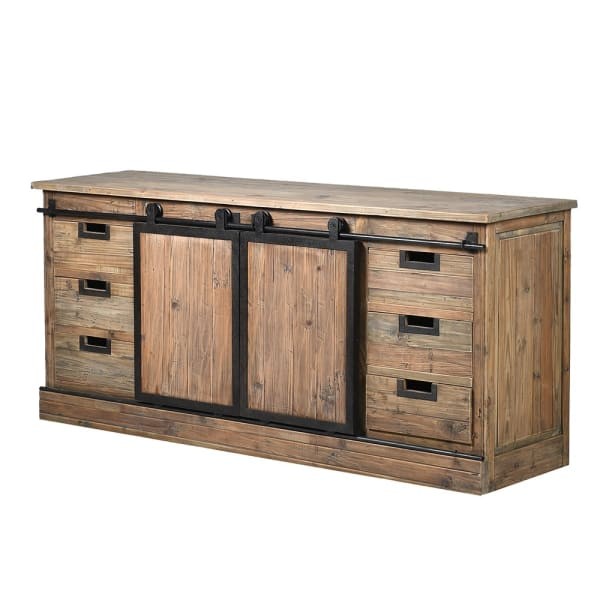 Komoda loft Recycled Pine 180 cm z sosny z odzysku i czarnymi metalowymi detalami