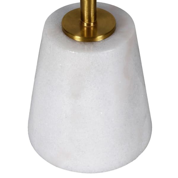 Marmurowa lampa stołowa 72 cm marmurowa biała podstawa złote detale lniany abażur