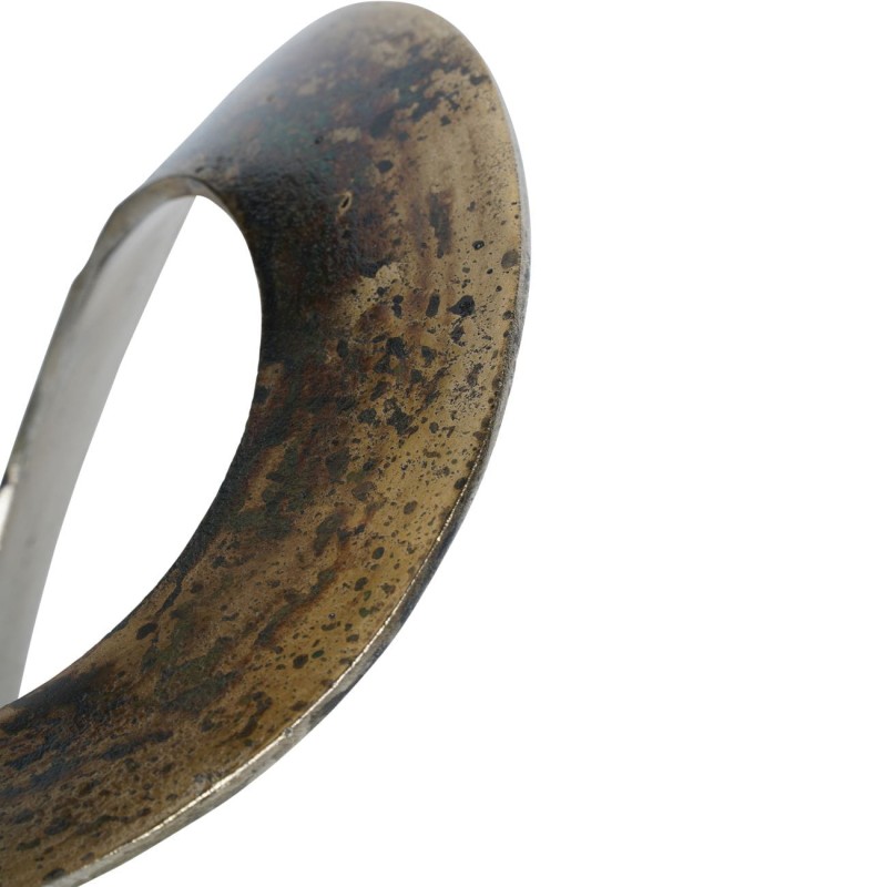 Rzeźba abstrakcyjna Ribbon Aluminium 34 cm antyczne złoto i brąz na czarnej drewnianej podstawie