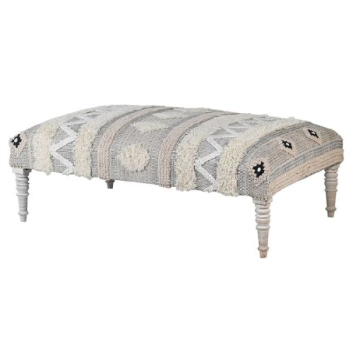 Podnóżek otomana Orient Wool 132 cm – wełna, bawełna i drewno mango