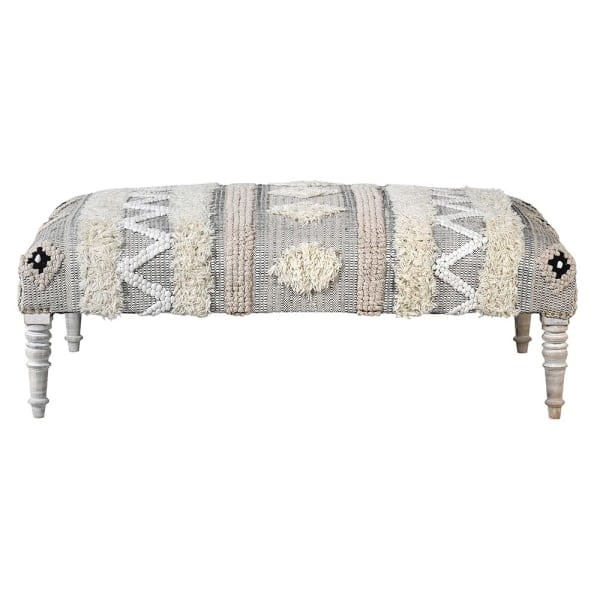 Podnóżek Orient Wool 132x83 cm bawełna wełna drewno mango