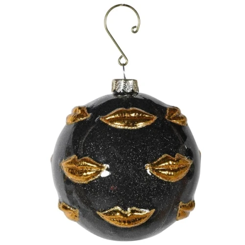 Bombki Gold Lips 8 cm średnicy szklane bombki czerń złoto 6 sztuk