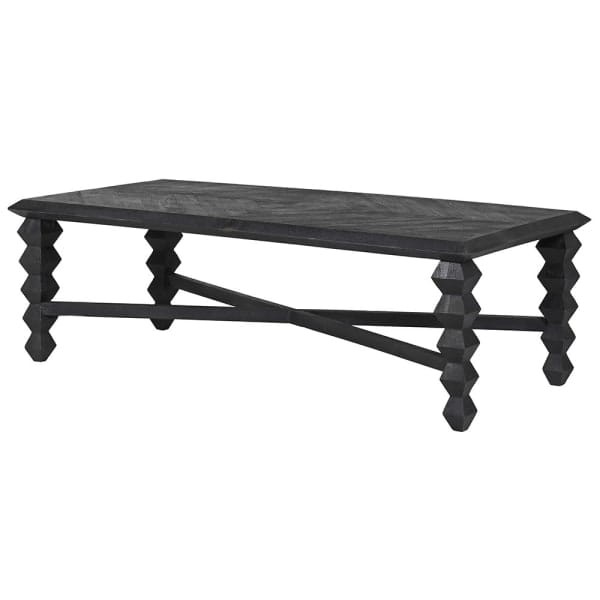Czarny stolik kawowy Geo Black 144 cm z drewna mango