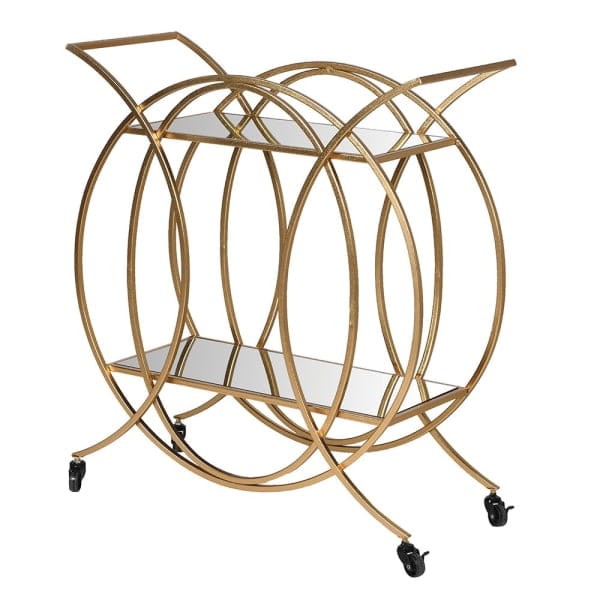 Wózek barowy stolik na alkohole Circle 82 cm złota rama lustrzane blaty