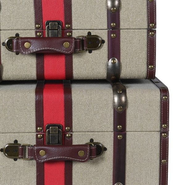 Komplet trzech skrzyń walizek Vinci beż brąz czerwień kufry dekoracyjne