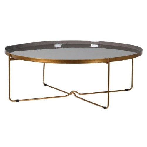 Stolik kawowy Lyall Enamel Gold złoto szary 102 cm okrągły blat żelazny emaliowany 
