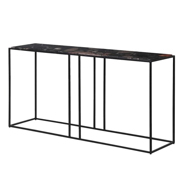 Marmurowa konsola Camden Marble 160 cm ciemny blat marmur czarna podstawa żelazo
