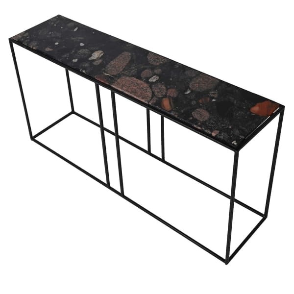 Marmurowa konsola Camden Marble 160 cm ciemny blat marmur czarna podstawa żelazo